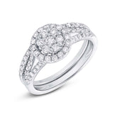 0.74ct 14k White Gold Diamond Cluster Wedding Set